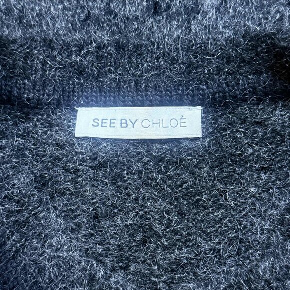 See by Chloé Mohair Wool Blend Sweater Size 4 Grey Luxury Knit Cozy Designer - Picture 5 of 10